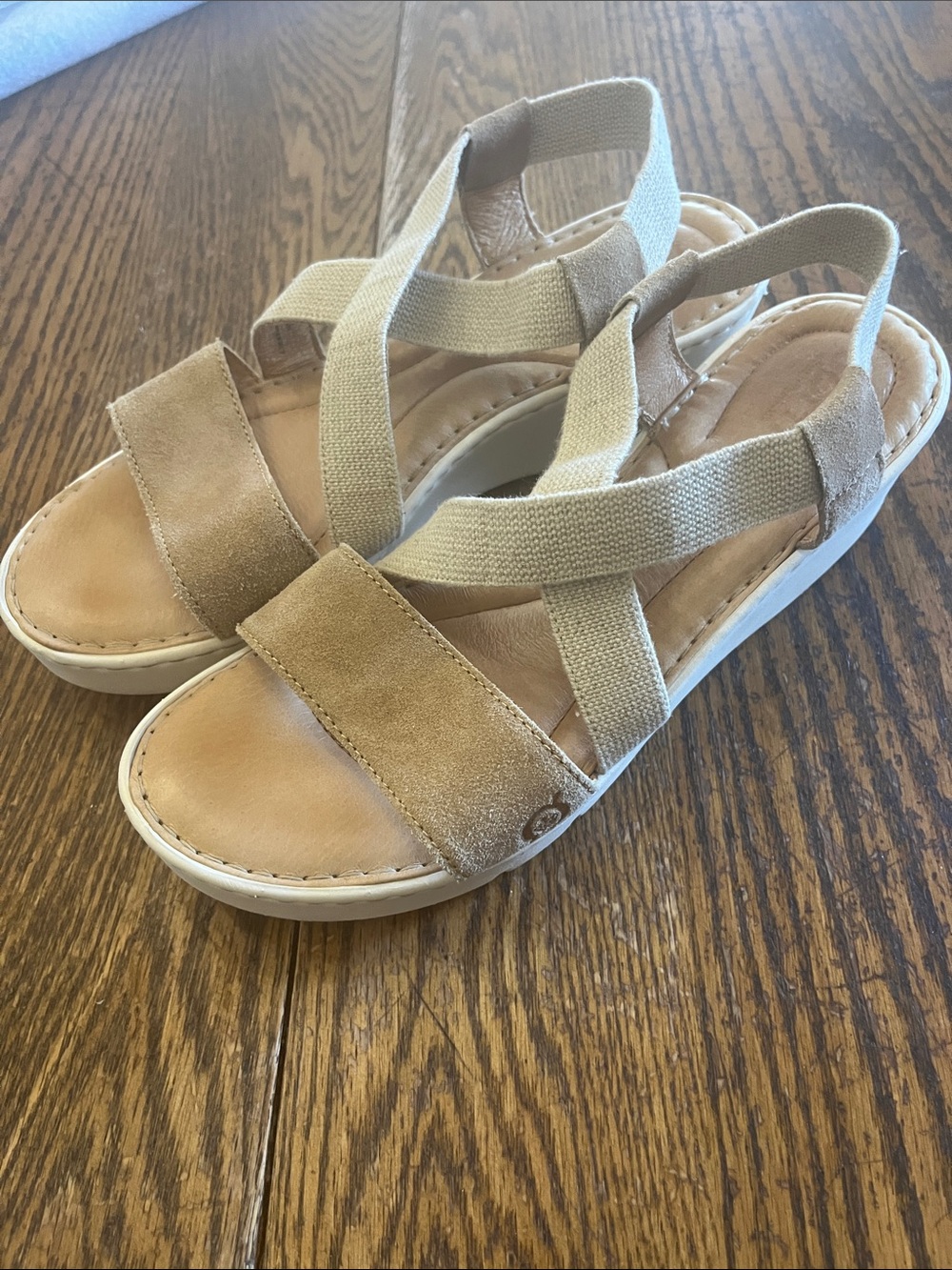 Born Beige Elastic Strap Platform Sandals